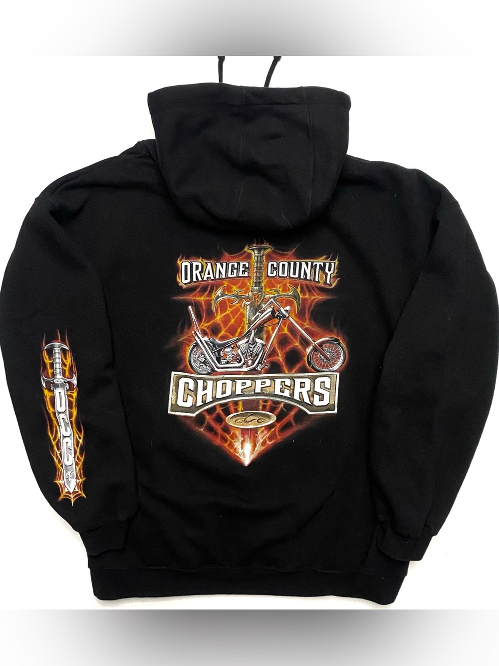 Vintage Y2K Orange County Choppers OCC Double Sided Flames Hoodie Sweatshirt XL